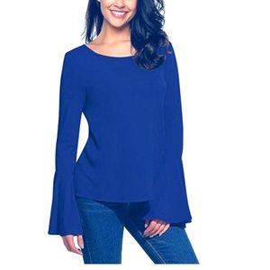 Royal blue Bell Sleeve Blouse Flare Knit Top - XL